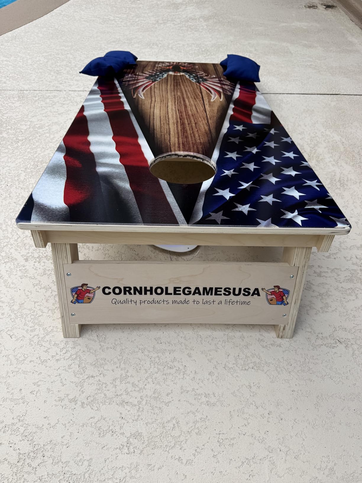 CornholeGamesUSA Pro Cornhole Boards Set | Made in USA | 3/4 Baltic Birch | No Bounce | Triple Thick Legs | Two Brace & Handles, Tournament 2x4 Regulation Set with Score Tower & Bags customer photo 2