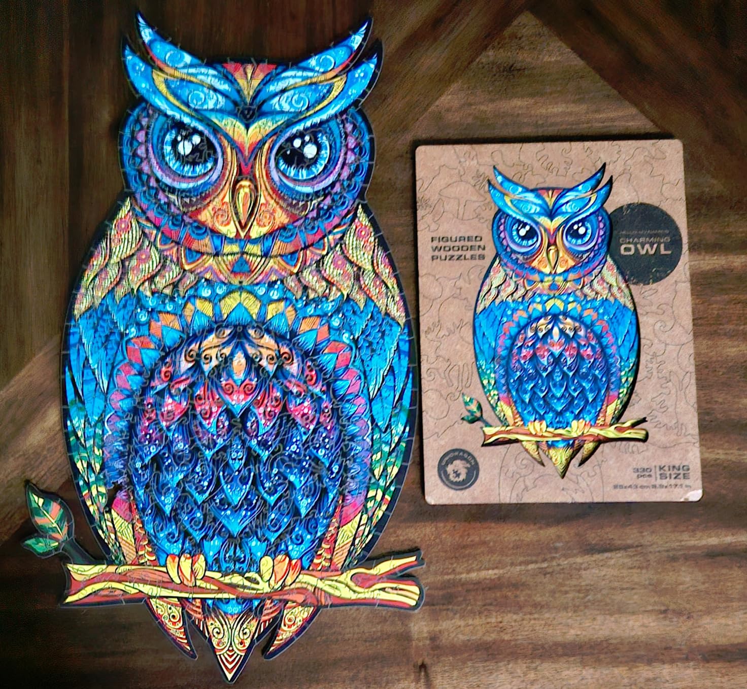 UNIDRAGON Wooden Puzzle for Adults - Charming Owl Jigsaw Puzzle - 330 pcs | King Size 9.9 x 17.1 in - Unique Animal Shaped Pieces - Laser Cut Wood - Wooden Gift Box customer photo 1