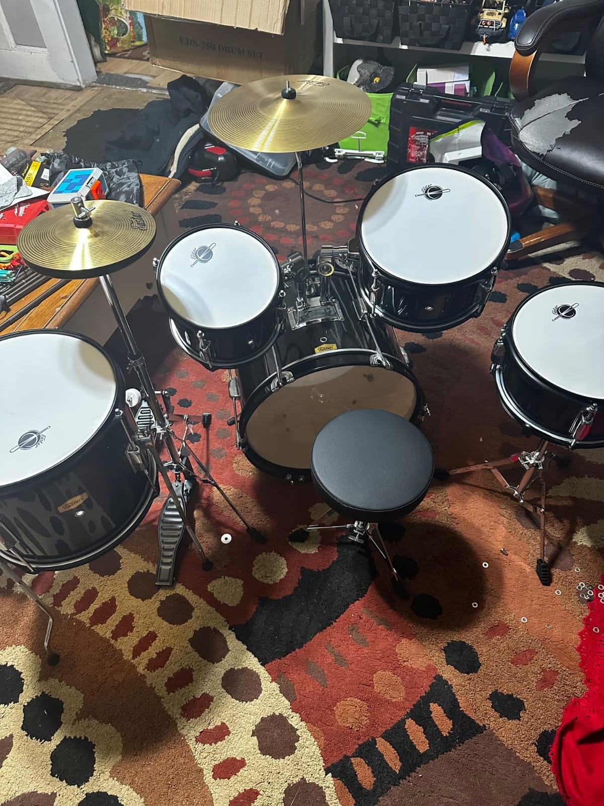 Drum Set Eastar 16 inch 5-Piece, Junior Drum Kit for Beginners Kids Teenagers with Adjustable Throne and Cymbal, Pedal & Drumsticks, Metallic Black (EDS-350MBK) customer photo 2