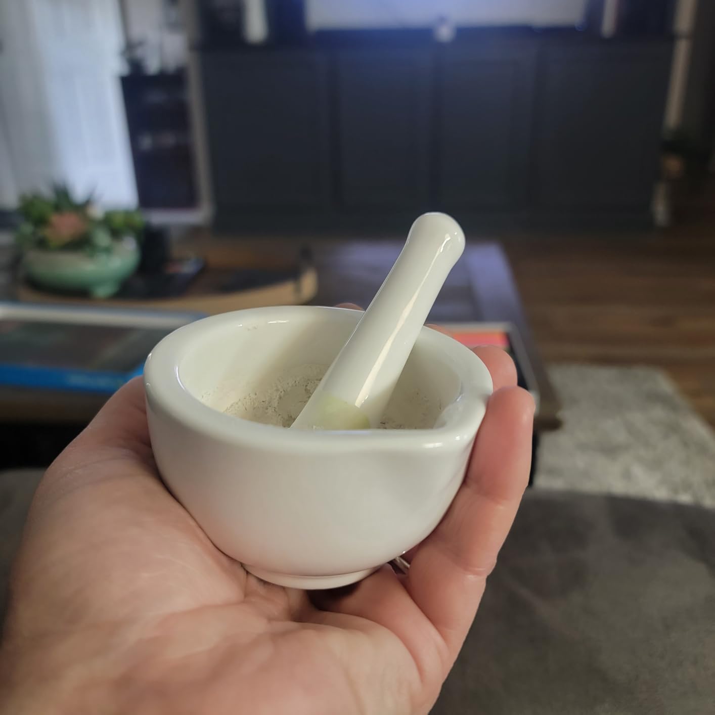 LEETOYI Small Ceramic Mortar Pestle Set, Herb Grinder Pill Crusher 3.3-inch customer photo 2