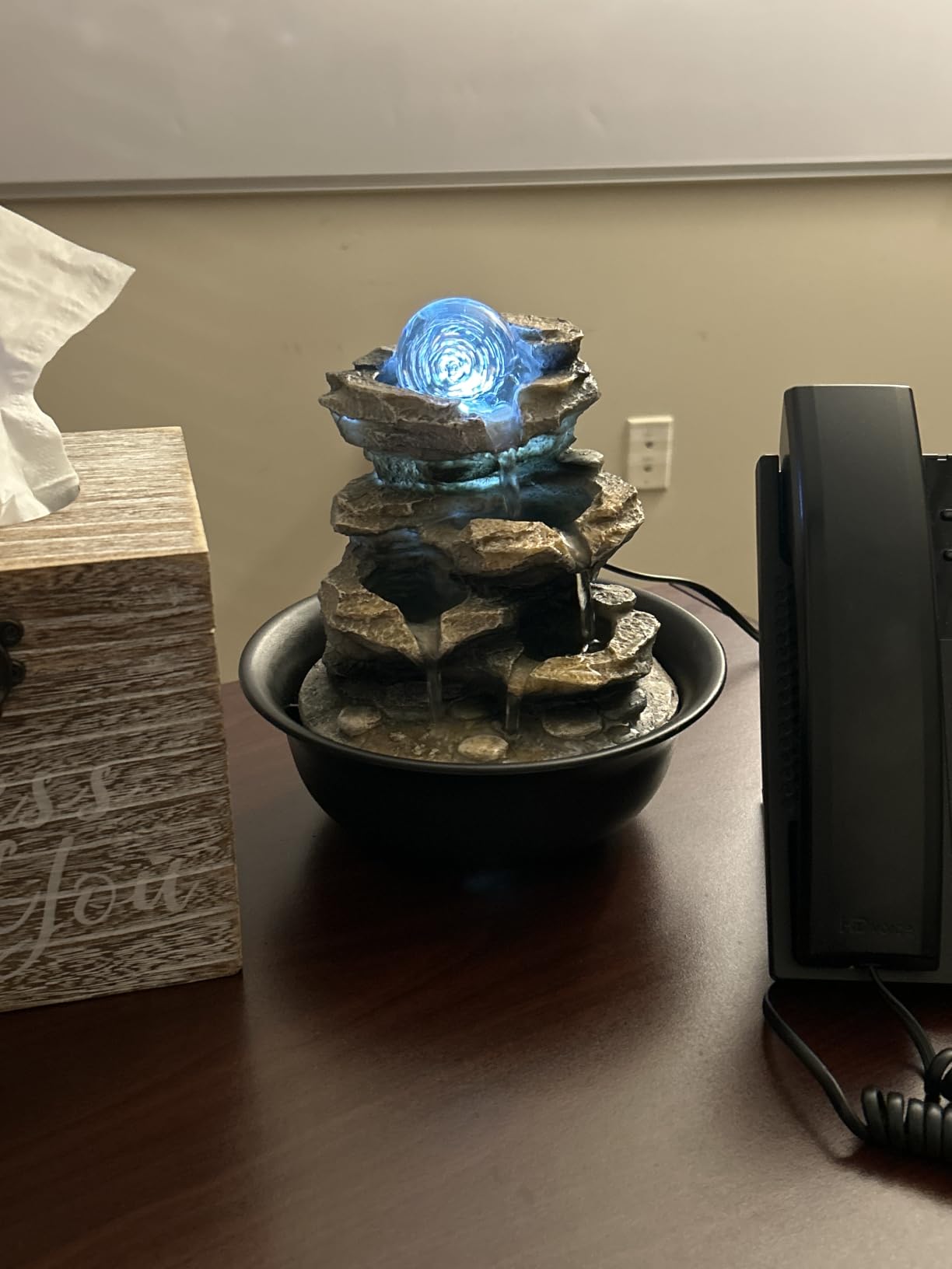 Rockery Indoor Water Fountain, Zen Meditation Tabletop Fountain with LED Lights & Crystal Ball for Home Office Bedroom 9 4/5