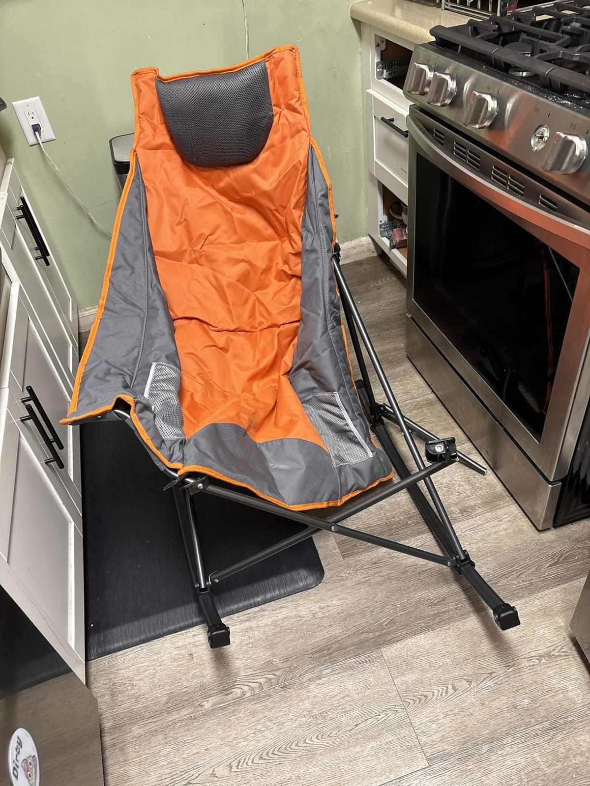 SUNNYFEEL Oversized Folding Rocking Camping Chair for Adults, 500lbs Orange | Heavy Duty Outdoor Rocker Camping Chairs, High Back Padded Lawn Recliner with Side Pocket & Carry Bag customer photo 1