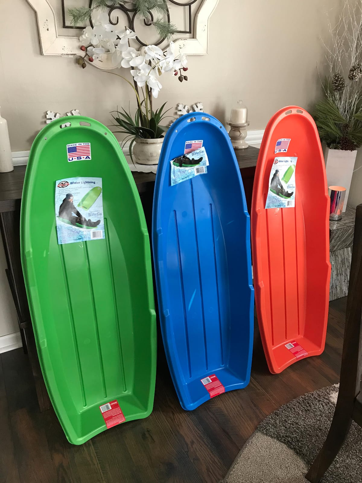 Flexible Flyer Winter Lightning Snow Sleds for Kids and Adults (3-Pack) - 48 Inch Toboggan Style Plastic Sled with Hard Bottom for Fast, Smooth Rides - 1 or 2 Riders (Blue, Green, Orange) customer photo 2