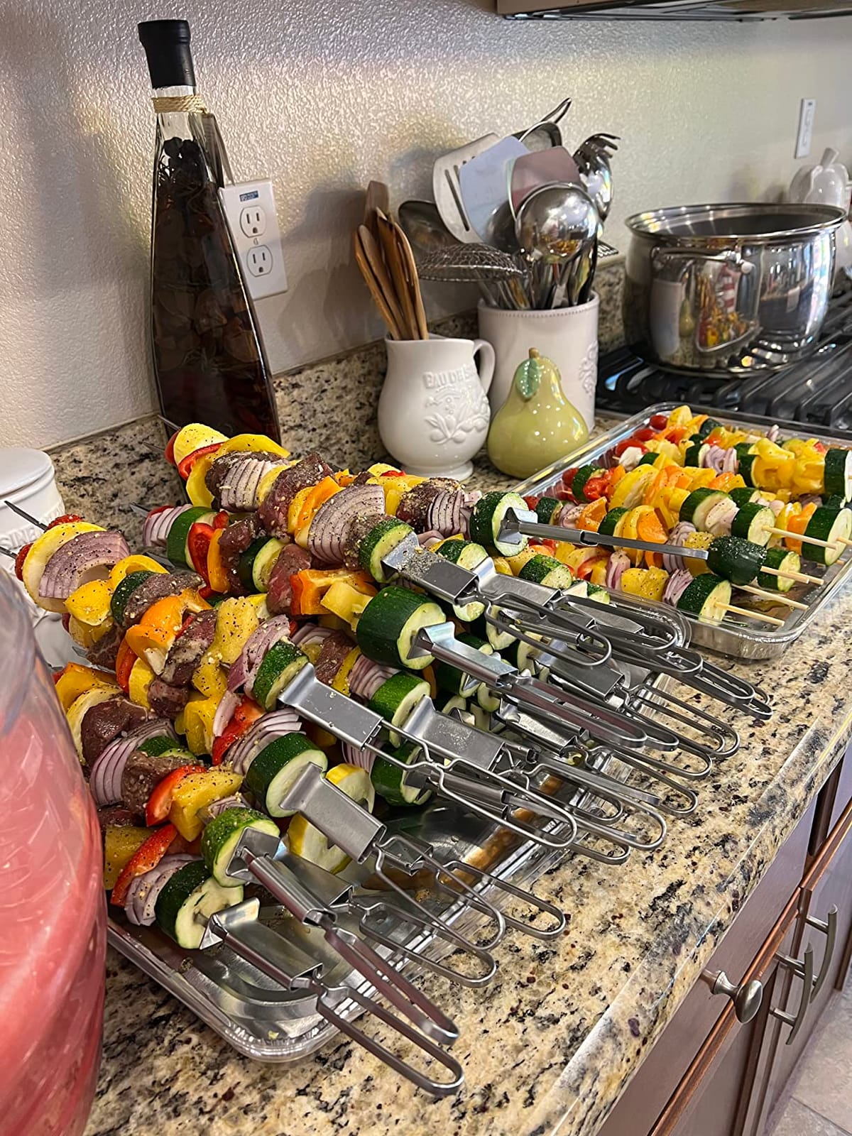 Skewers for Grilling- 17 inch (6 Pack) Double Pronged Flat Stainless Steel BBQ Skewer with Push Bar- Kabob Skewers Skewer Sticks for Camping or family - Reusable, BBQ Accessorie customer photo 1