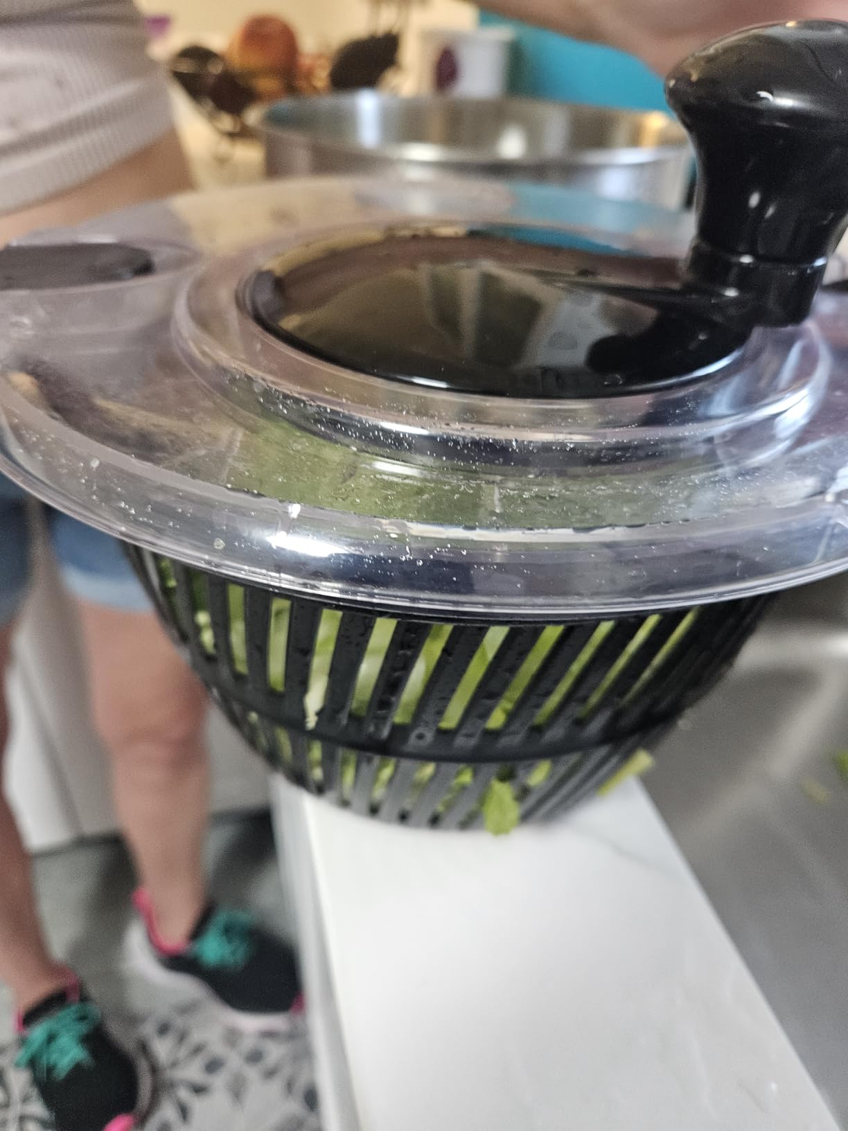 Stainless Steel Salad Spinner, 4.8 Qt Vegetable Washer, BPA-Free Lettuce Dryer with Crank Design, Easy Clean, Non-Slip Base - Transparent Lid customer photo 2