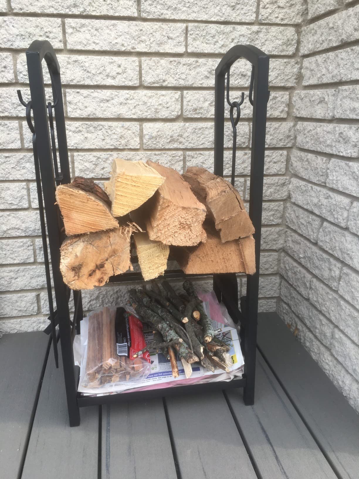 Best Choice Products 5-Piece Indoor Outdoor Wrought Iron Firewood Log Storage Rack Holder Firepit Tools Set for Fireplace, Fire Pit, Stove w/Hook, Broom, Shovel, Tongs - Copper customer photo 2