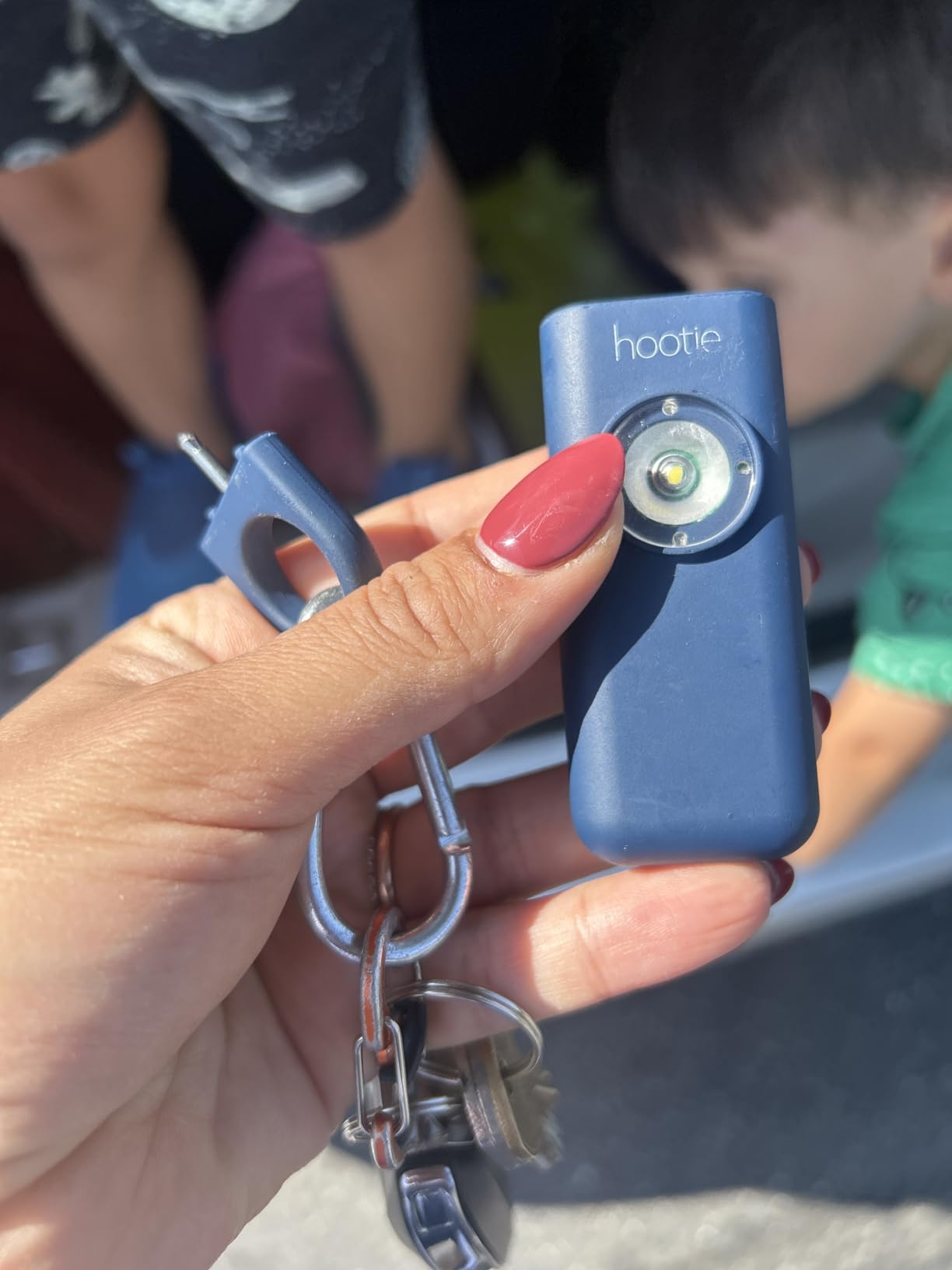HOOTIE Personal Safety Alarm for Women, Men and Kids — 130dB Personal Alarm Keychain, Pull Pin Safety Alarm Keychain with Strobe Light, Self-Defense Alarm for Campus, Travel and Running — Red customer photo 1