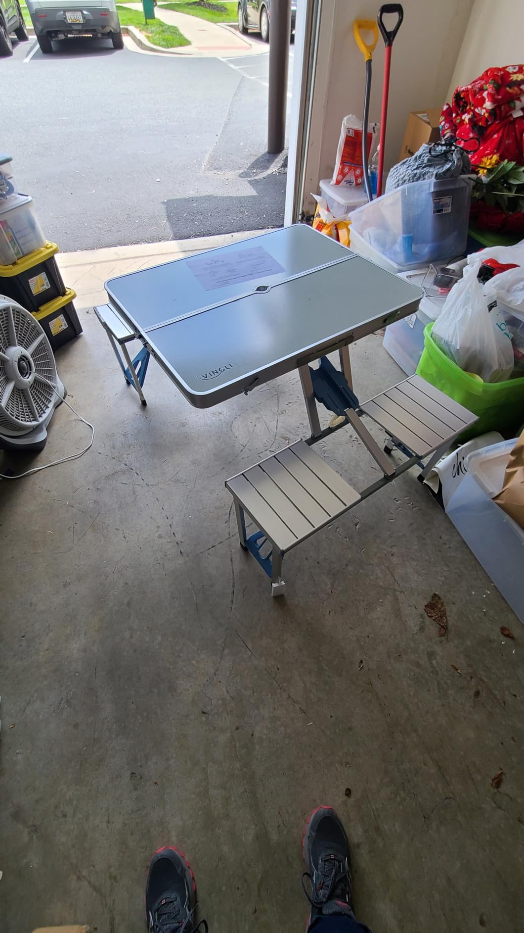 VINGLI 4Ft Folding Camping Picnic Table with Seats/Umbrella Hole-265 Lbs Support that Lightweight and Fold Up Card Suitcase Table Aluminum Alloy Frame, RV Tabletop with Soft Handl customer photo 1