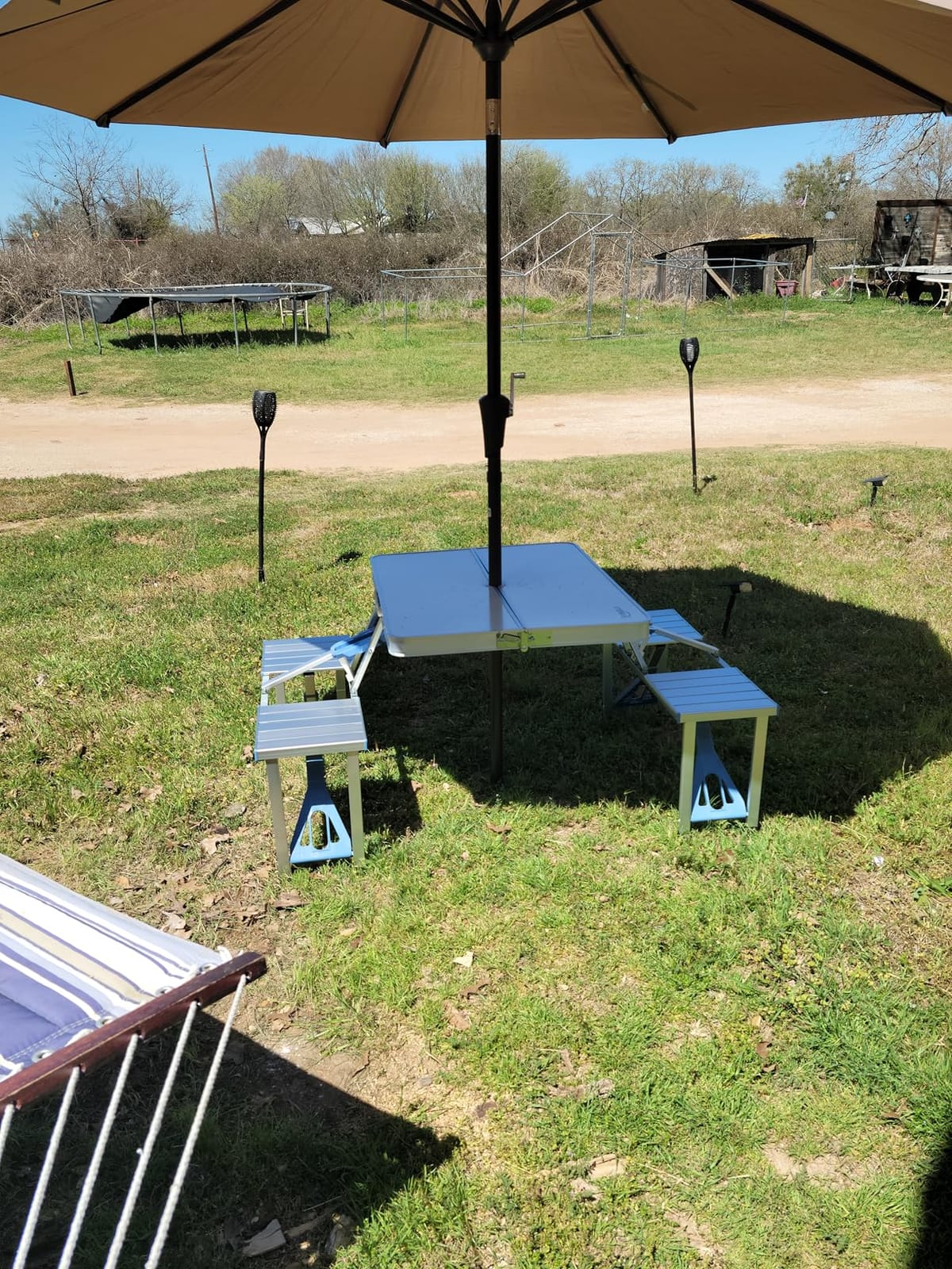 VINGLI 4Ft Folding Camping Picnic Table with Seats/Umbrella Hole-265 Lbs Support that Lightweight and Fold Up Card Suitcase Table Aluminum Alloy Frame, RV Tabletop with Soft Handl customer photo 2