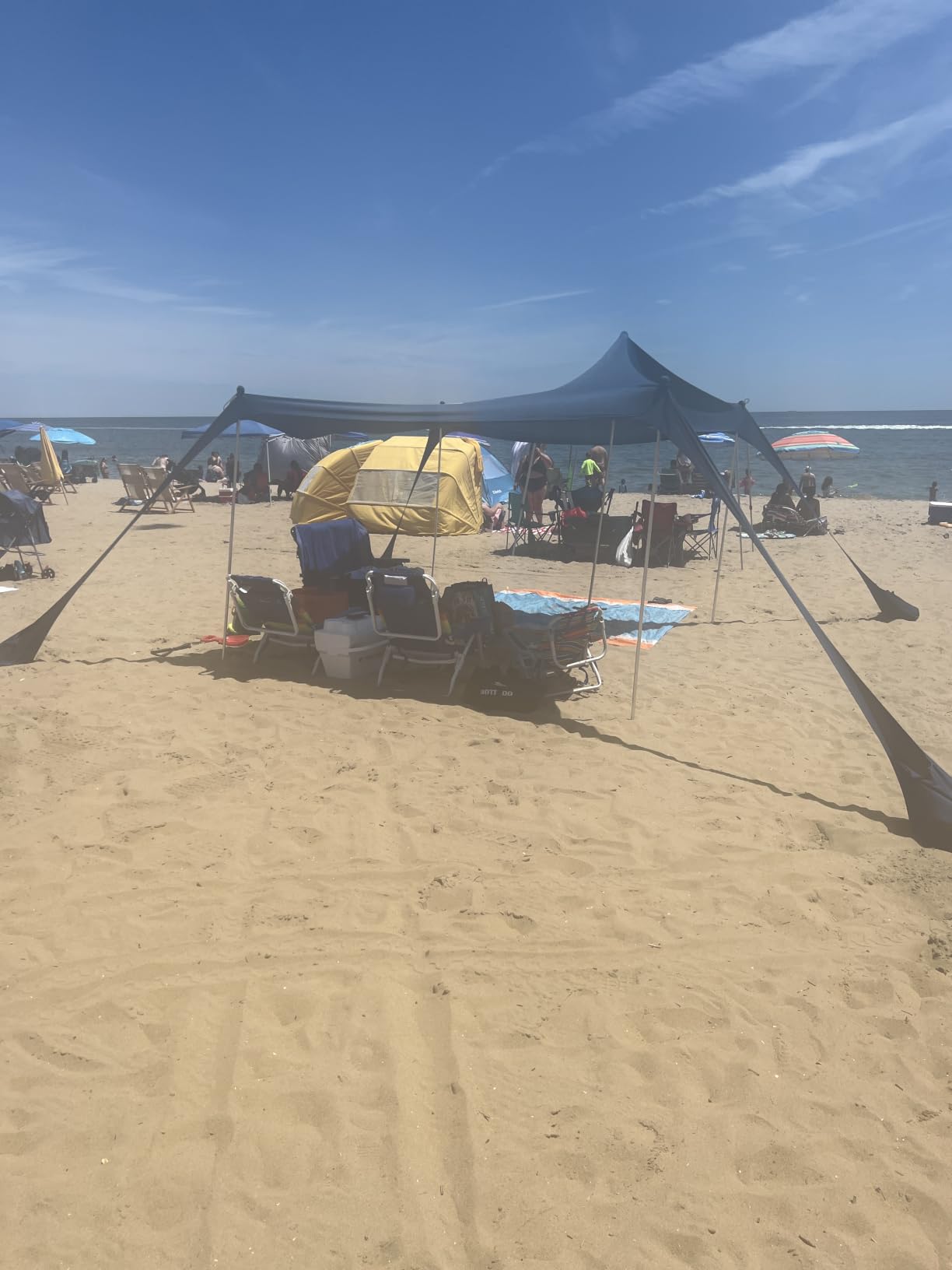 Family Beach Tent Canopy Sun Shade, Pop Up Grande Beach Tent Sun Shelter Stability 4 Poles with Portable Carry Bag Outdoor Shade for Fishing Backyard Camping customer photo 2