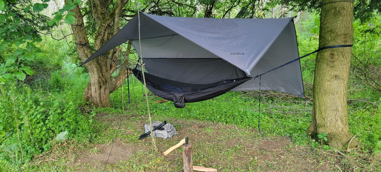 Sunyear Hammock Camping with Rain Fly Tarp and Net, Portable Camping Hammock Double Tree Hammock Outdoor Indoor Backpacking Travel & Survival, 2 Tree Straps, 100% Waterproof Black Bundle customer photo 1