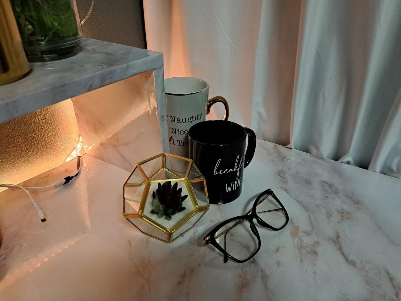 Mkono 3 Pack Fake Succulent in Geometric Glass Terrarium Black Office Decor customer photo 1