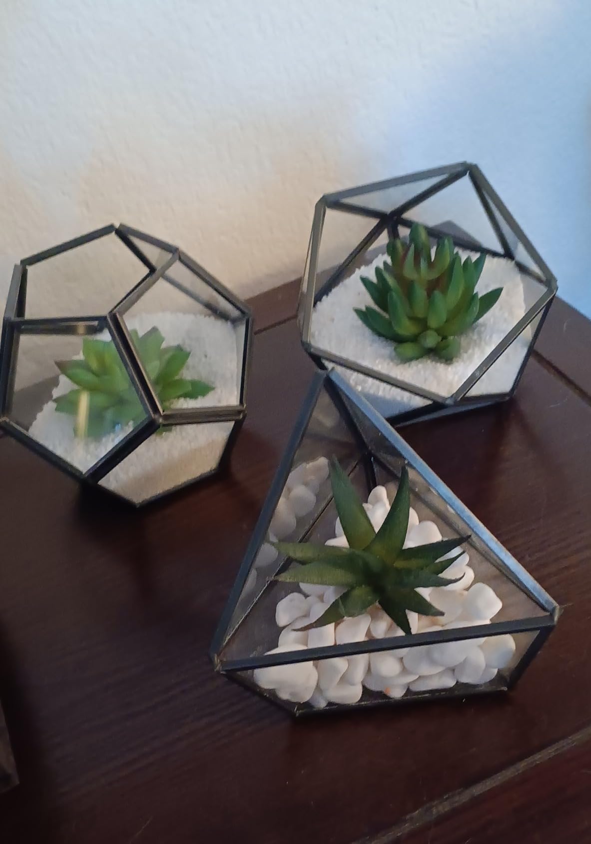 Mkono 3 Pack Fake Succulent in Geometric Glass Terrarium Black Office Decor customer photo 2