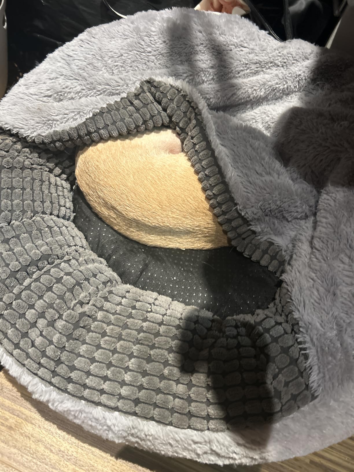 Small Dog Bed with Attached Blanket, Cozy Donut Cuddler Anti-Anxiety Hooded Pet Beds Calming Cave Bed. Orthopedic Round Puppy Beds for Dogs or Cats Washable, Anti-Slip Bottom, 23inch customer photo 2