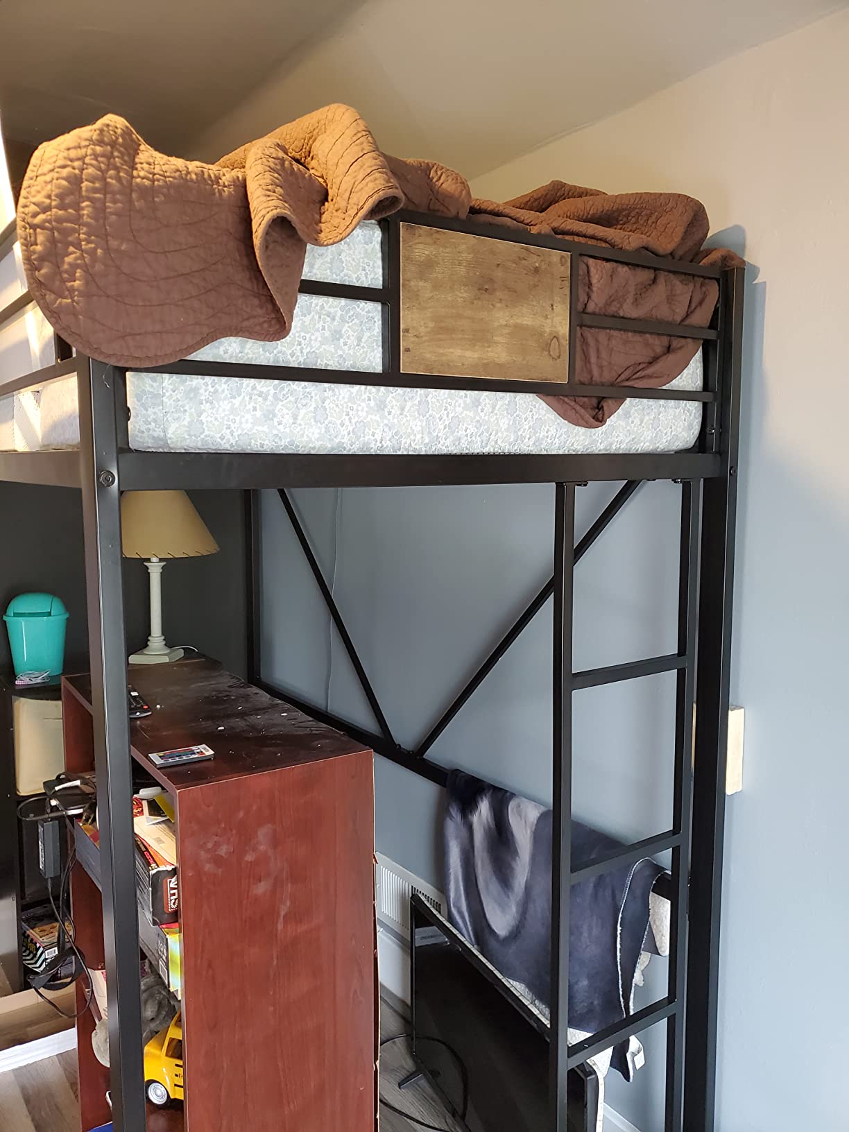 SHA CERLIN Loft Bed Twin Size with Ladder and Guardrail,Rustic Design customer photo 1