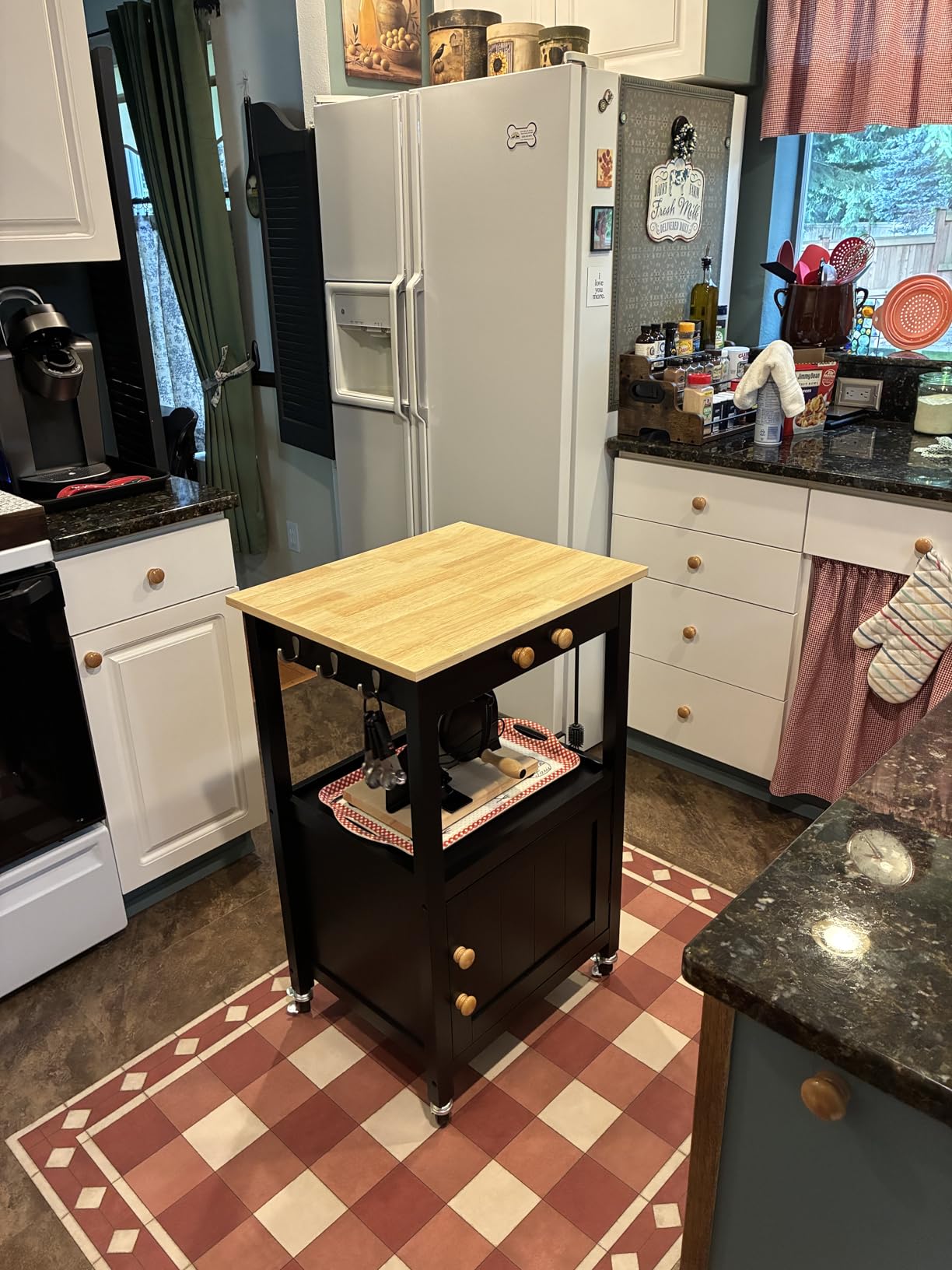 Yaheetech Rolling Kitchen Island Cart with Storage, 2 Tier, Wood Top, Black customer photo 2