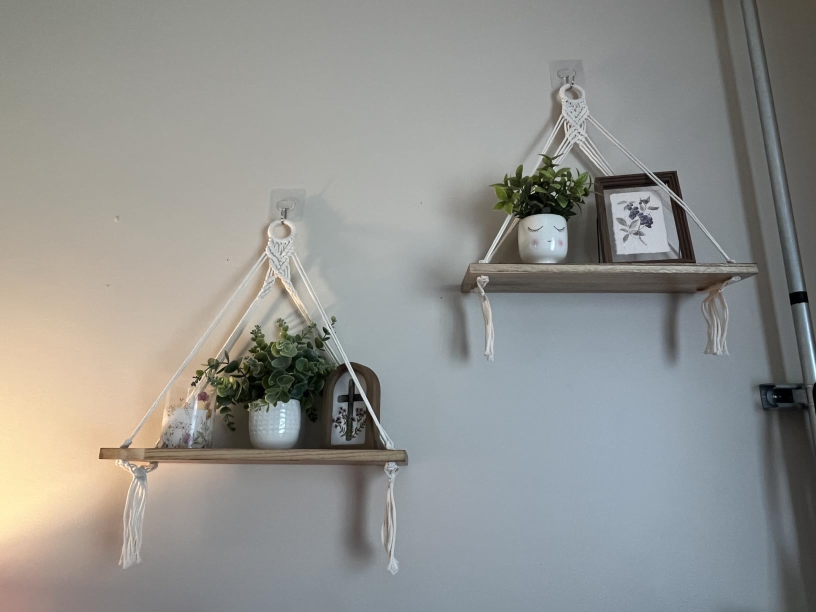 Mkono Macrame Hanging Shelves Boho Wall Decor Set of 2 Floating Wood Shelf | Cute Room Decor for Teen Girls Display Storage Shelves for Hanging Plant Photos Fit Bedroom Bathroom Living Room Nursery Dorm customer photo 2