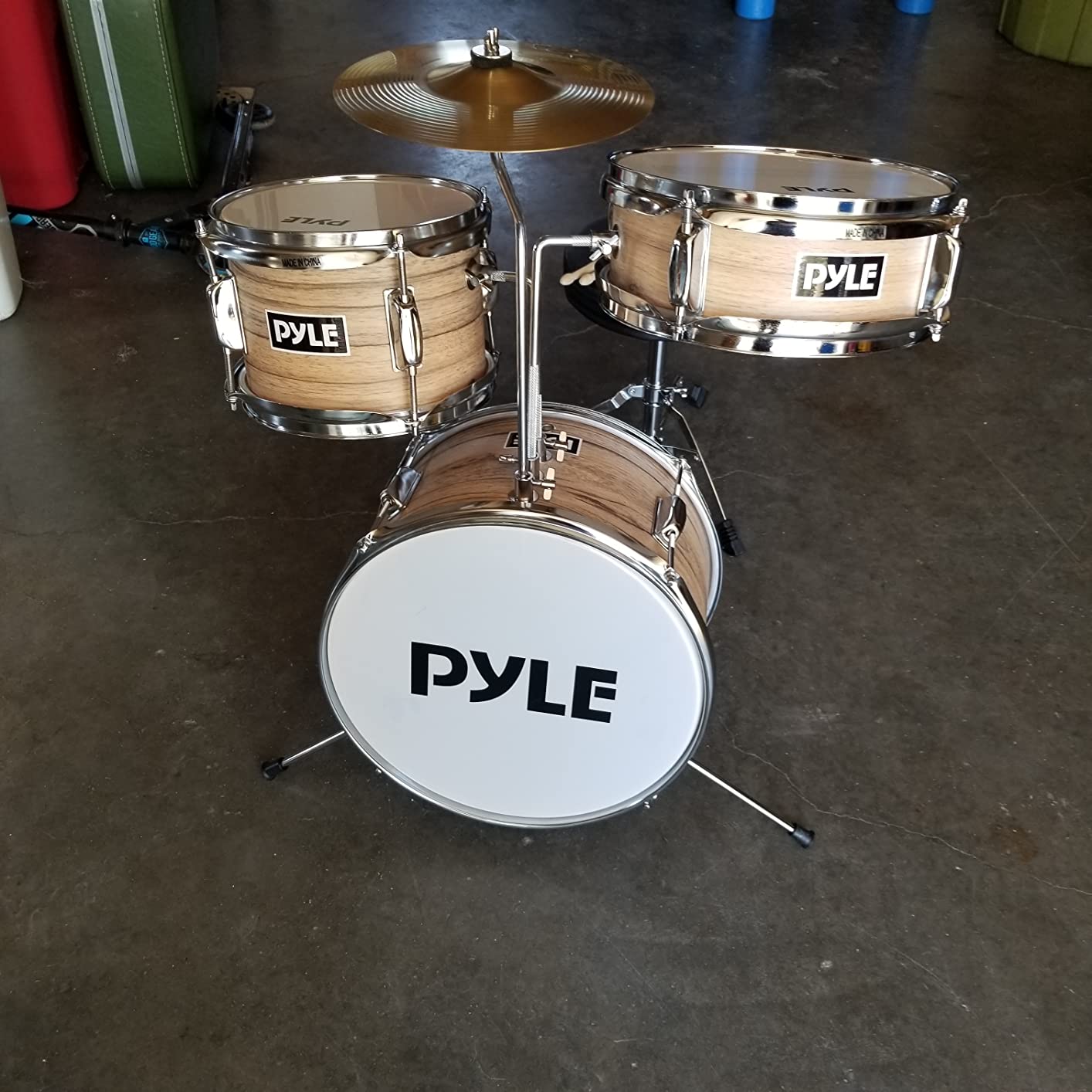 Pyle Kids Drum Set, 3 Piece Beginner Junior Drummer Kit with 13