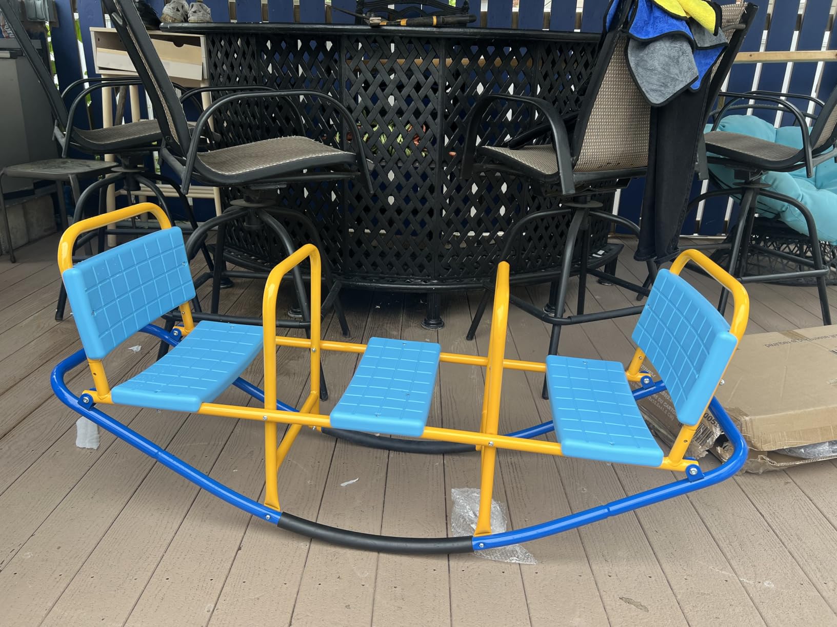 Costzon Teeter Totter Seesaw for Kids Outdoor, 2 in 1 Metal Rocking Seesaw for Toddlers with Easy-Grip Handles, Indoor Outdoor Rocker Toy Gifts for Ages 2-5, 1-3 Person Home Preschool Backyard See Saw customer photo 2