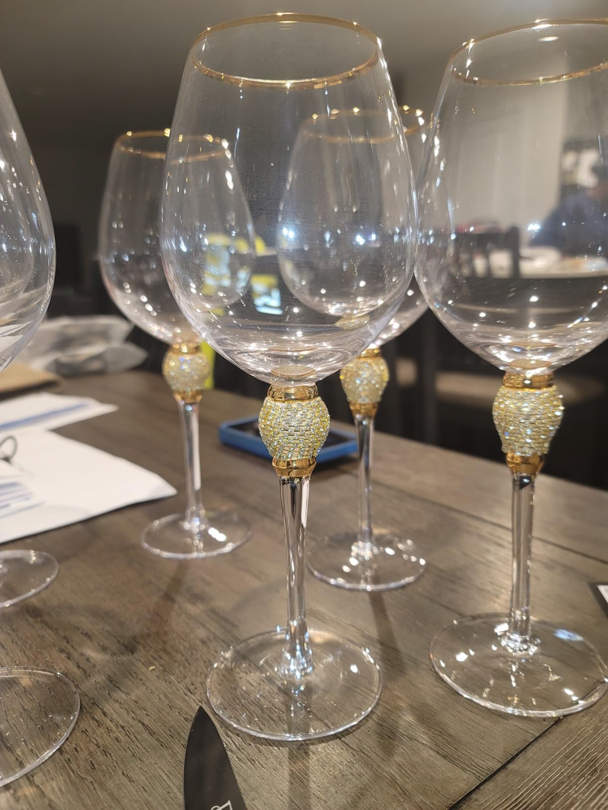 Premium Wine Glasses Set of 6 - Crystal Long Stem Wine Glass with Gold Rim & Rhinestone Design - 18 oz customer photo 1