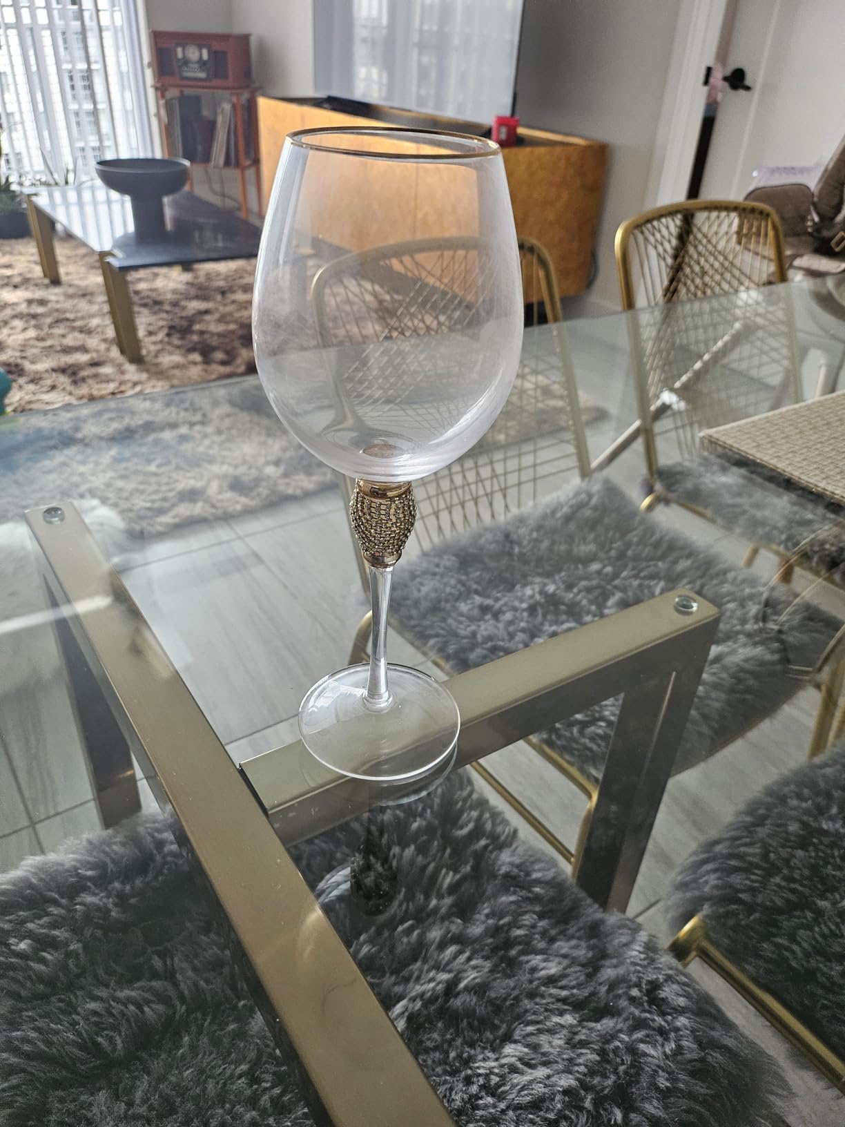 Premium Wine Glasses Set of 6 - Crystal Long Stem Wine Glass with Gold Rim & Rhinestone Design - 18 oz customer photo 2