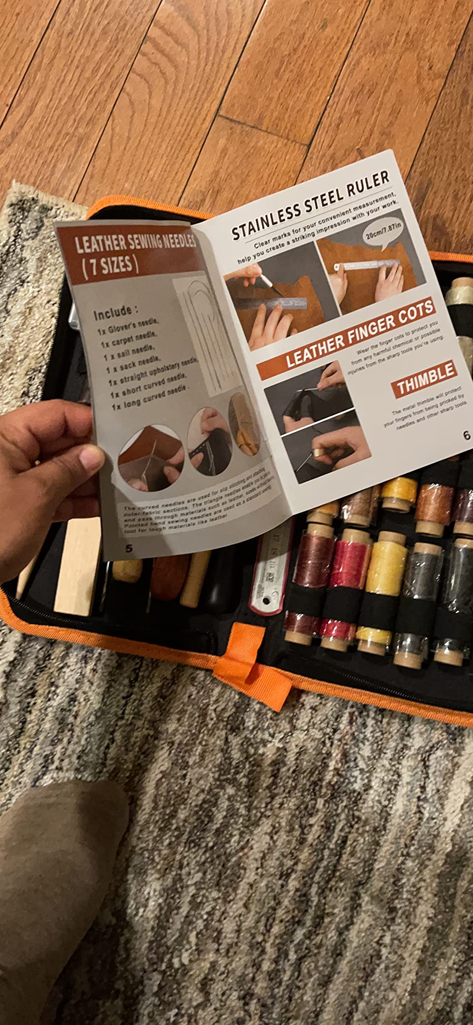 BUTUZE Leather Working Tools, Practical Leather Craft Kit with Waxed Thread Groover Awl Stitching Punch Hole for Leathercraft Beginner or Adults Gifts customer photo 1