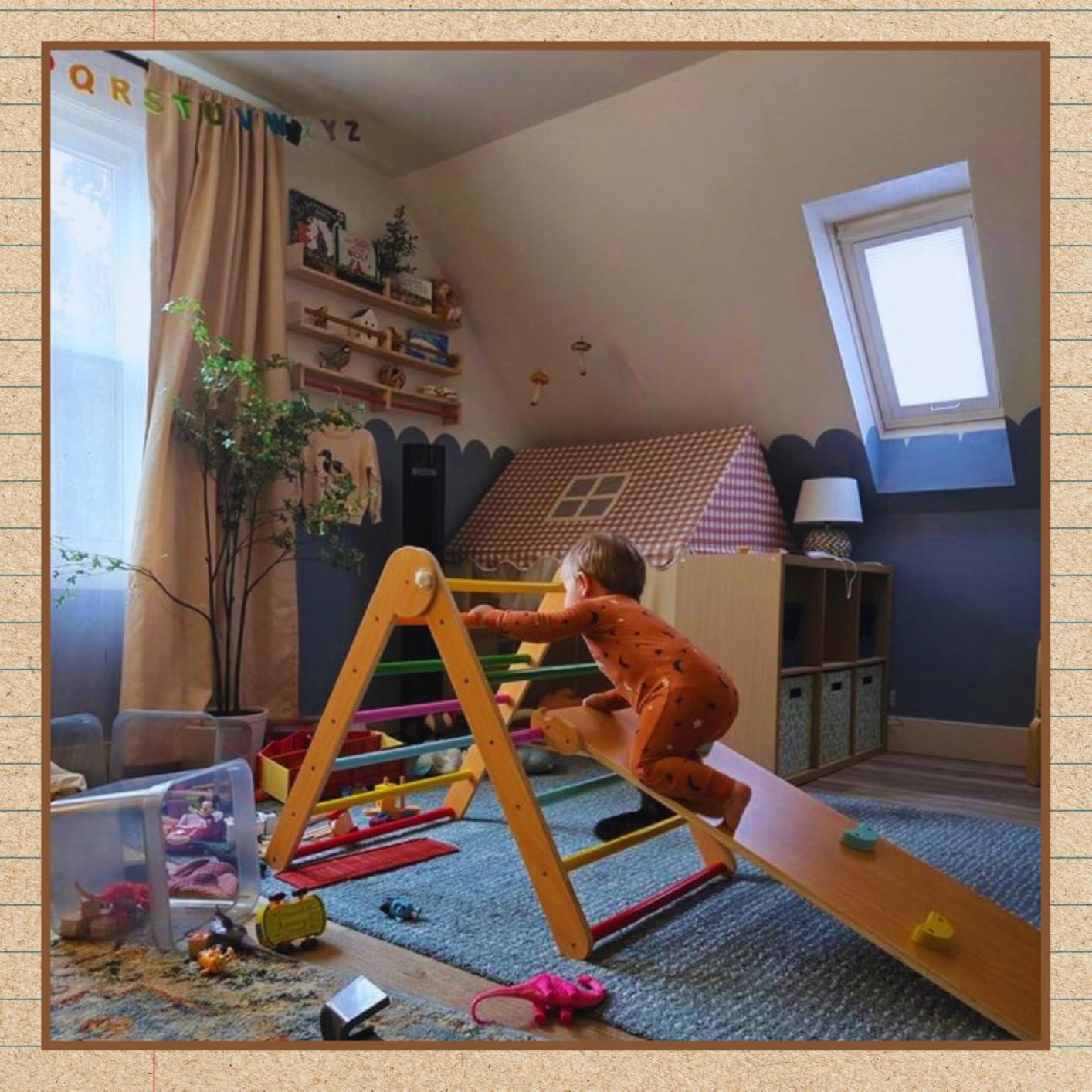 Beright 4 in 1 Pikler Triangle Gym, Montessori Foldable Climber with Ramp, Indoor Climbing Toys for Kids, Climbing Triangle for Toddlers Arch Climber, Rocker, Learning Waldorf Toy Structure, Natural customer photo 2