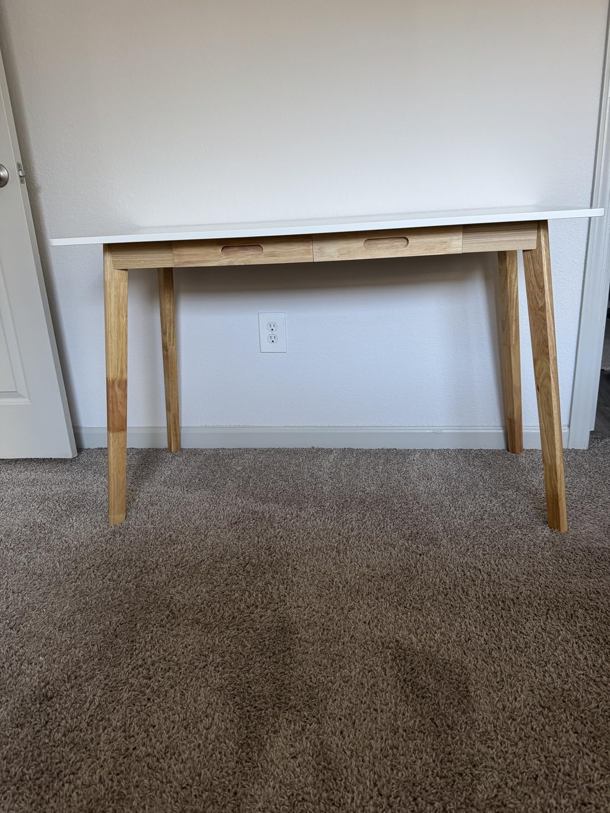IOTXY Solid Wood Writing Desk - Home Office Laptop Computer Table, White customer photo 1