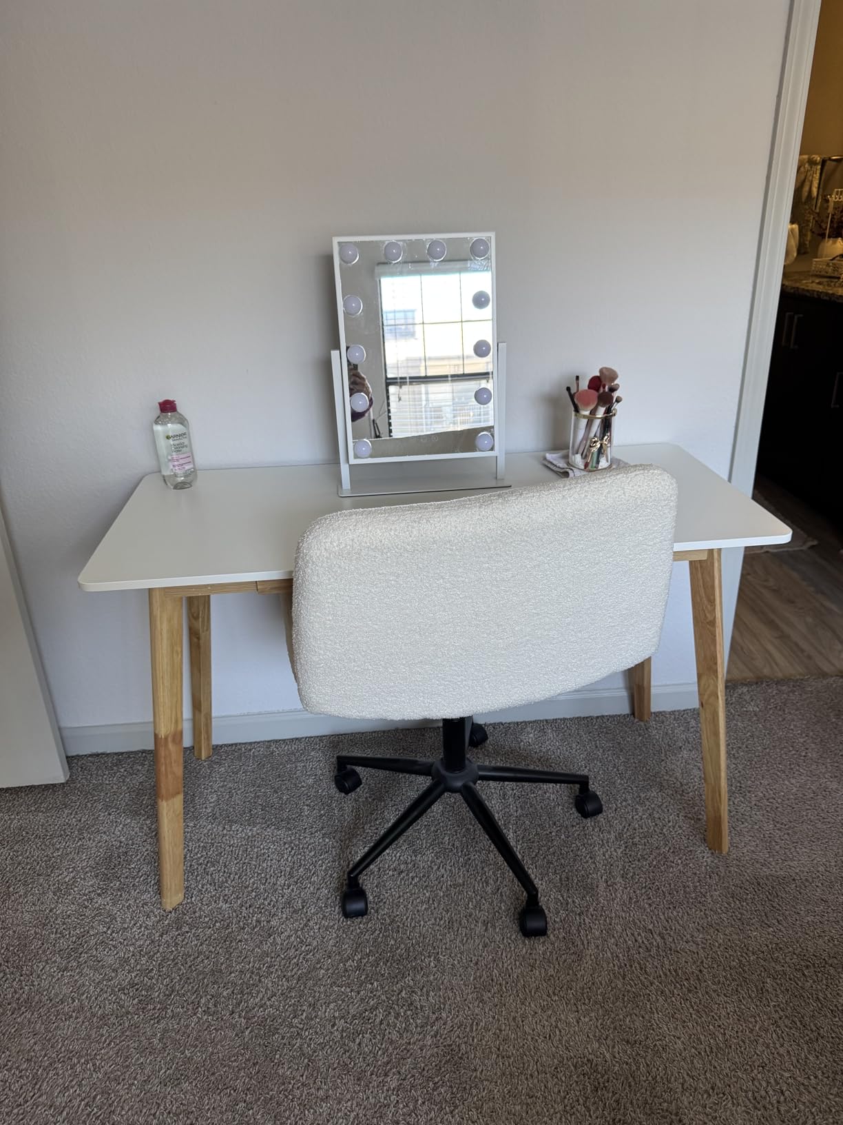 IOTXY Solid Wood Writing Desk - Home Office Laptop Computer Table, White customer photo 2