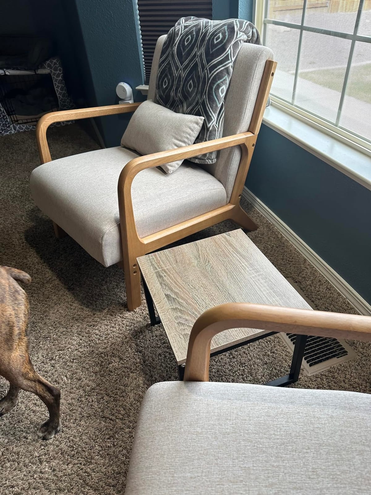 ANJ Mid Century Modern Accent Chairs Set of 2, Single Fabric Lounge Reading Armchair with Solid Wood Frame, Easy Assembly Arm Chairs for Living Room Beige 2 customer photo 2