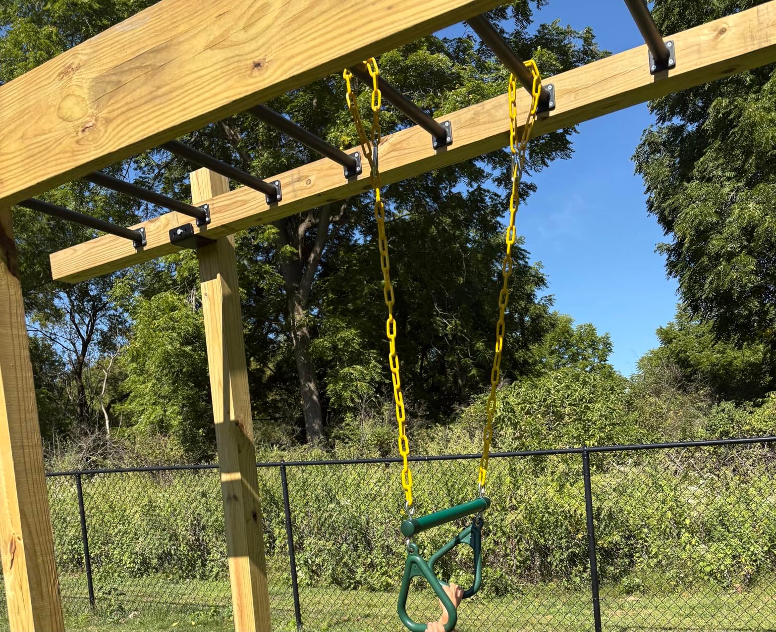 Barcaloo Playground Equipment Monkey Bars Playset Attachment for Backyard - Set of 8 Green Powder Coated Indoor Monkey Bars Set for Kids with Mounting Plates, 16 1/2 Inches Long customer photo 1