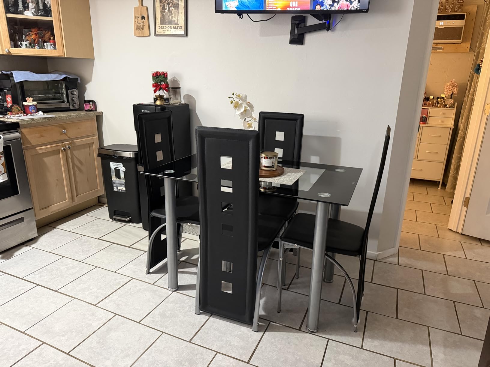 Karl home Dining Chairs Set of 4, PU Leather & High Back, Black customer photo 1