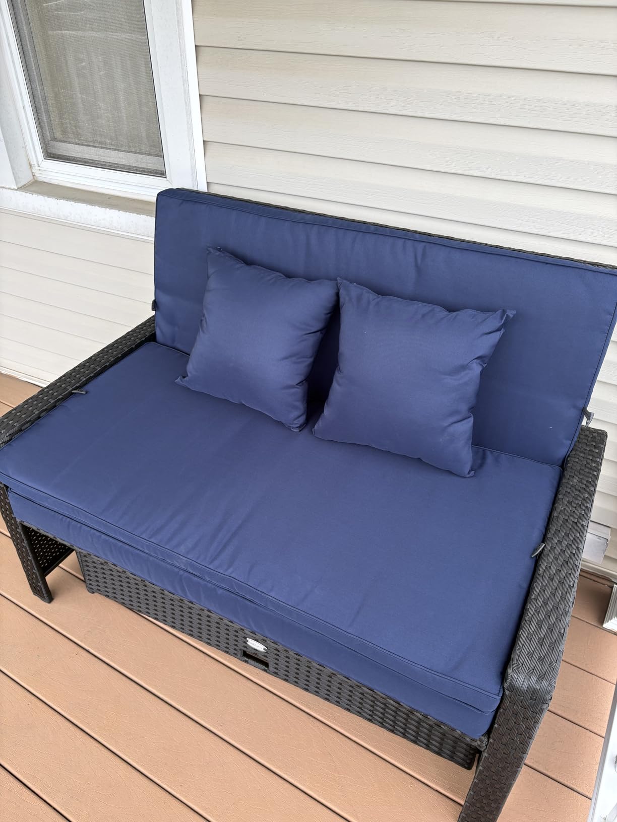 Tangkula Patio Rattan Daybed with 4-Level Adjustable Backrest, Outdoor PE Wicker Loveseat with Storage Ottoman & Folding Side Tray, Double Sunbed Lounger for Balcony, Backyard & Poolside customer photo 1