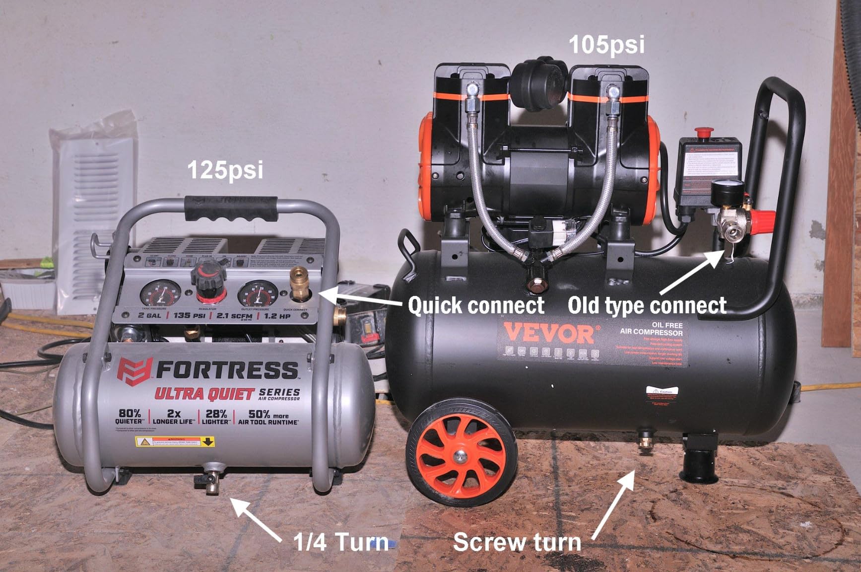 VEVOR 6.3 Gallon 2 HP Air Compressor, Max 116PSI, Oil Free Compressor Tank | Oil Free Compressor Tank for Auto Repair, Tire Inflation, Spray Painting, Woodwork Nailing, 3.35 CFM@90PSI, Quiet Operation customer photo 2
