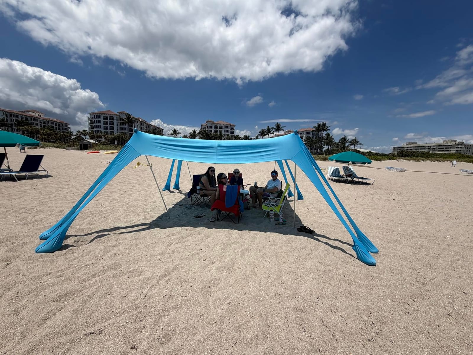 Rhino Valley 10 x 10 FT Beach Tent UPF50+ with 8 Sandbags 4 Poles, Sky Blue customer photo 2
