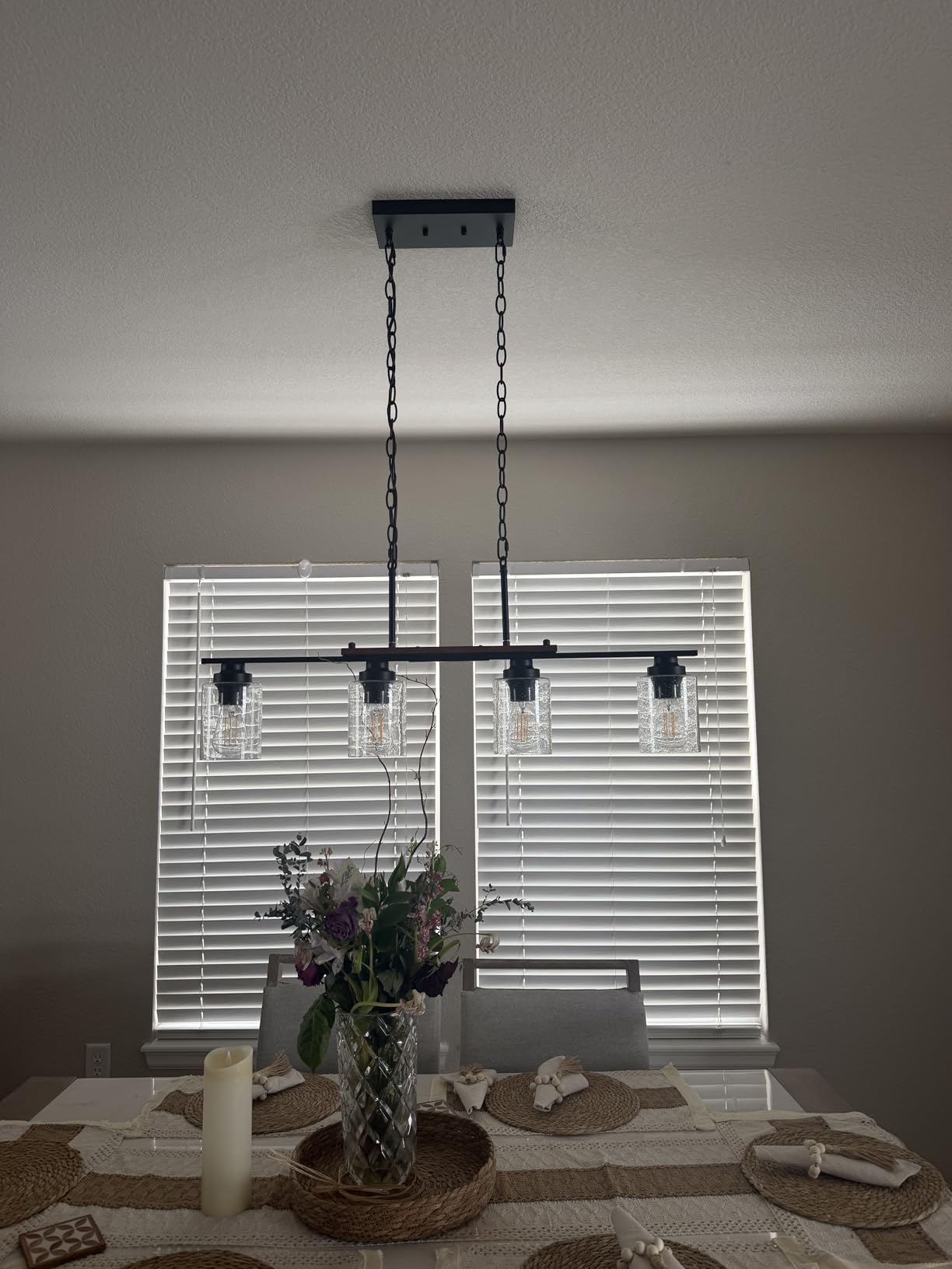 Amico 5-Light Dining Room Light Fixture, Seeded Glass Island Chandelier customer photo 1