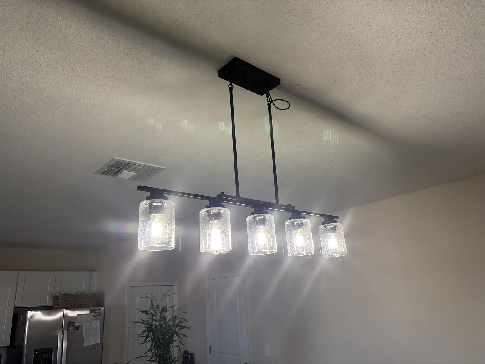 Amico 5-Light Dining Room Light Fixture, Seeded Glass Island Chandelier customer photo 2