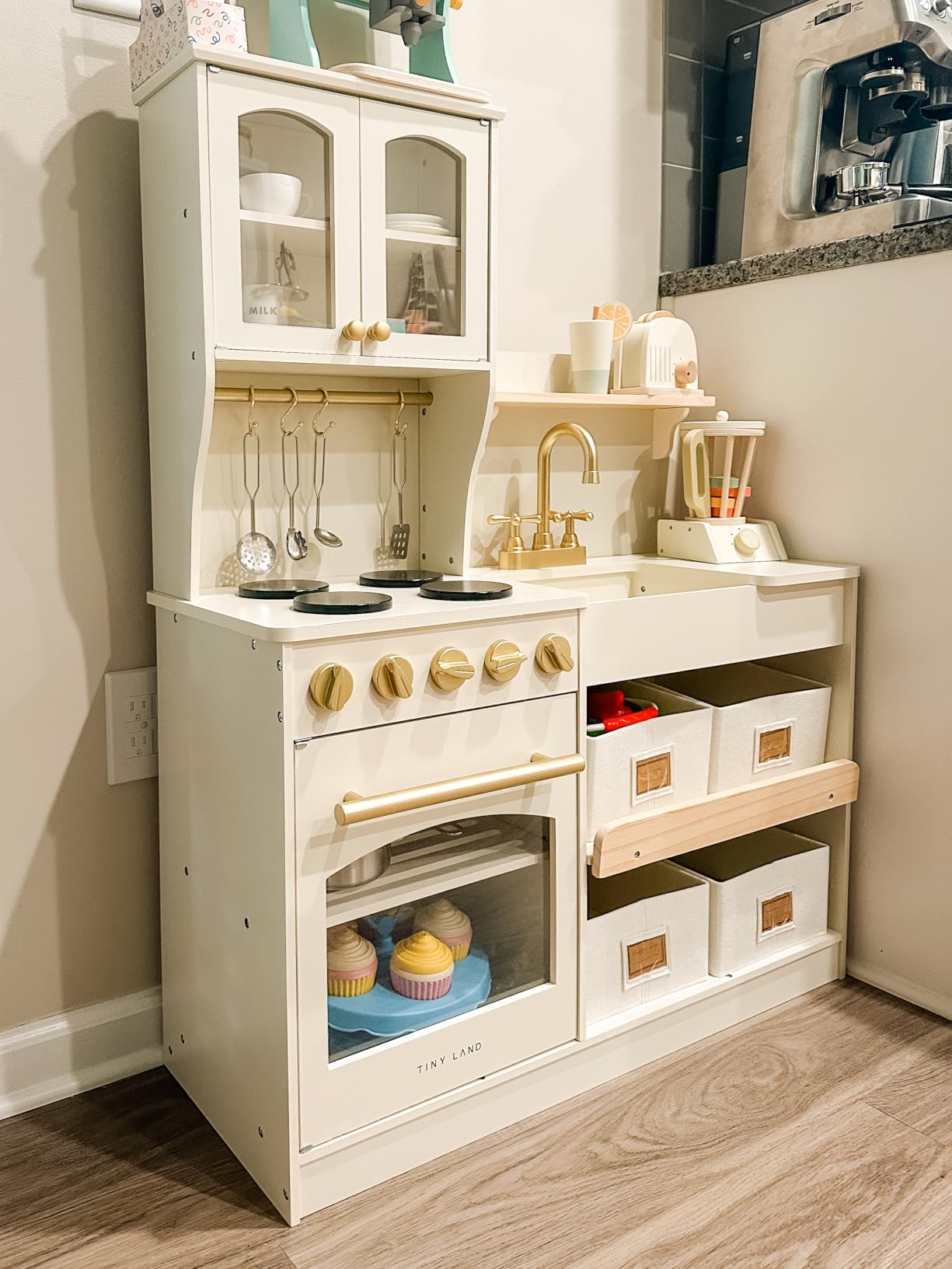 Tiny Land Wooden Play Kitchen for Kids with Toy Storage for Pretend Play | Built-In Cabinets, Felt Bins & Cookware Accessories Make Cleanup Easy While Encouraging Organizational Skills customer photo 2