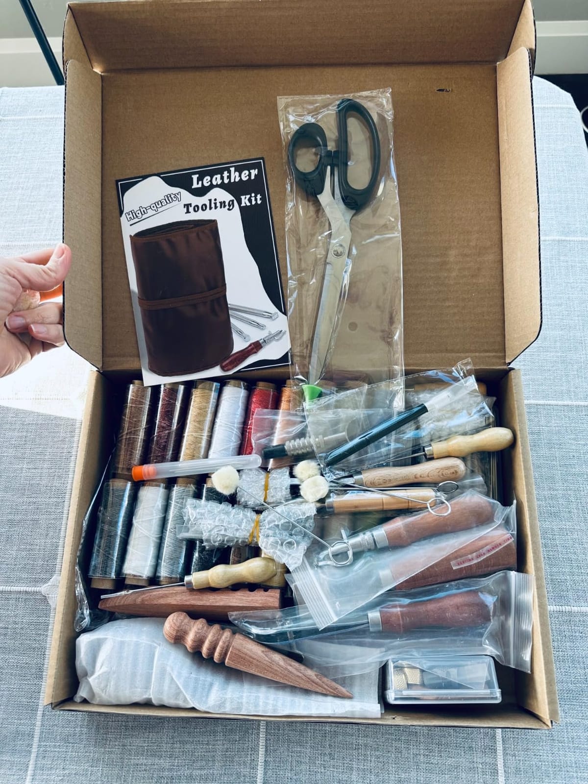 TLKKUE Leather Working Tool Leatherworking Tool Kit for Carving Punching | Custom Storage Bag, Sewing Stamping, Essential Supplies for DIY Leather Crafts customer photo 2