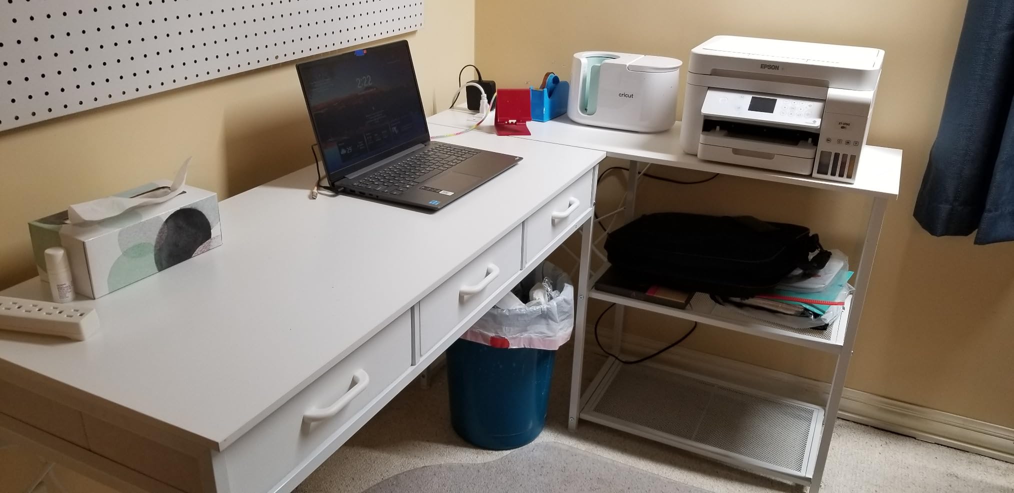 AODK 53 Inch L Shaped Computer Desk with Drawers, Corner Desk with Power Outlets & Reversible Storage Shelves, for Home Office Gaming, White customer photo 1