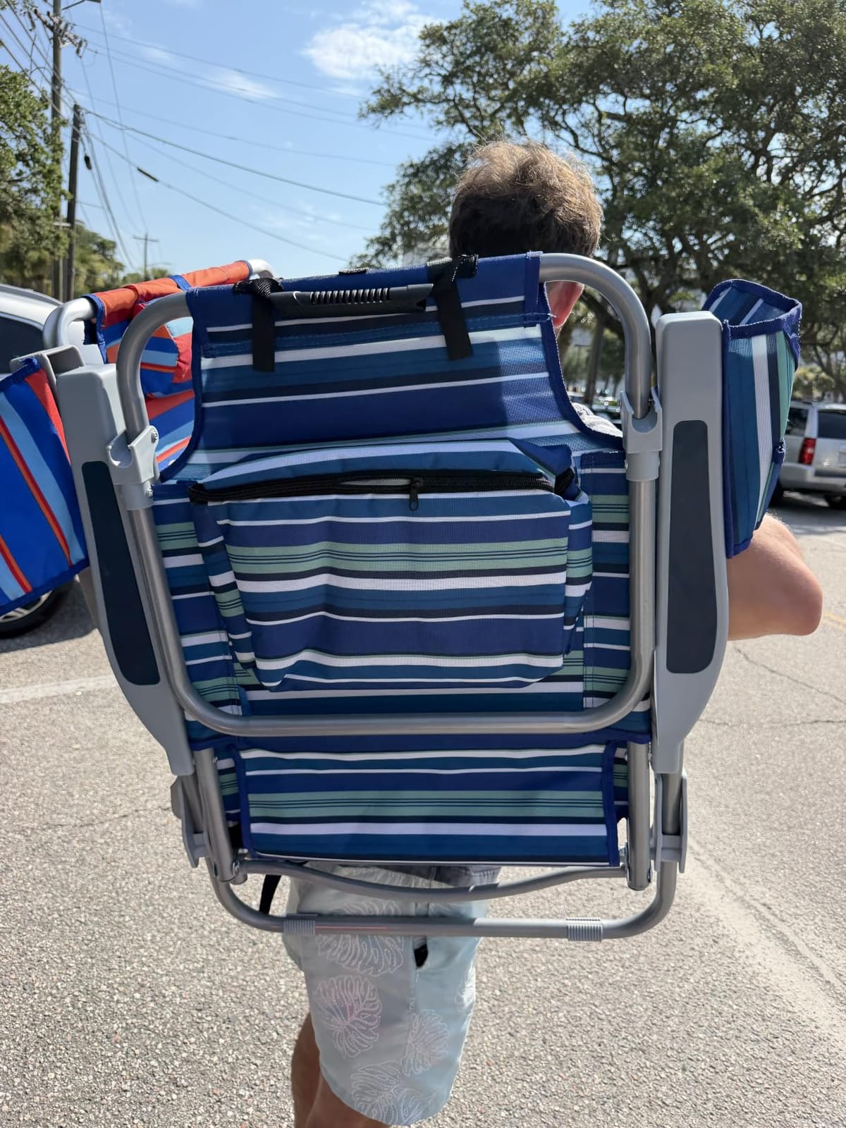 Yestomo Beach Chairs for Adults Heavy Duty, Compact Portable Lay Flat Folding Chair with Backpack Straps and Large Cooler Pouch, Support to 350LBS (Stripes_Blue&Cyan) customer photo 2