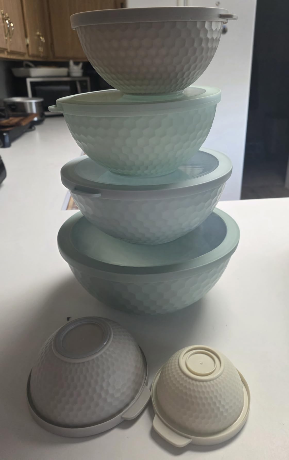 COOK WITH COLOR Mixing Bowls with TPR Lids - 12 Piece Plastic Nesting Bowls Set includes 6 Prep Bowls and 6 Lids - Microwave Safe (Sage) customer photo 2