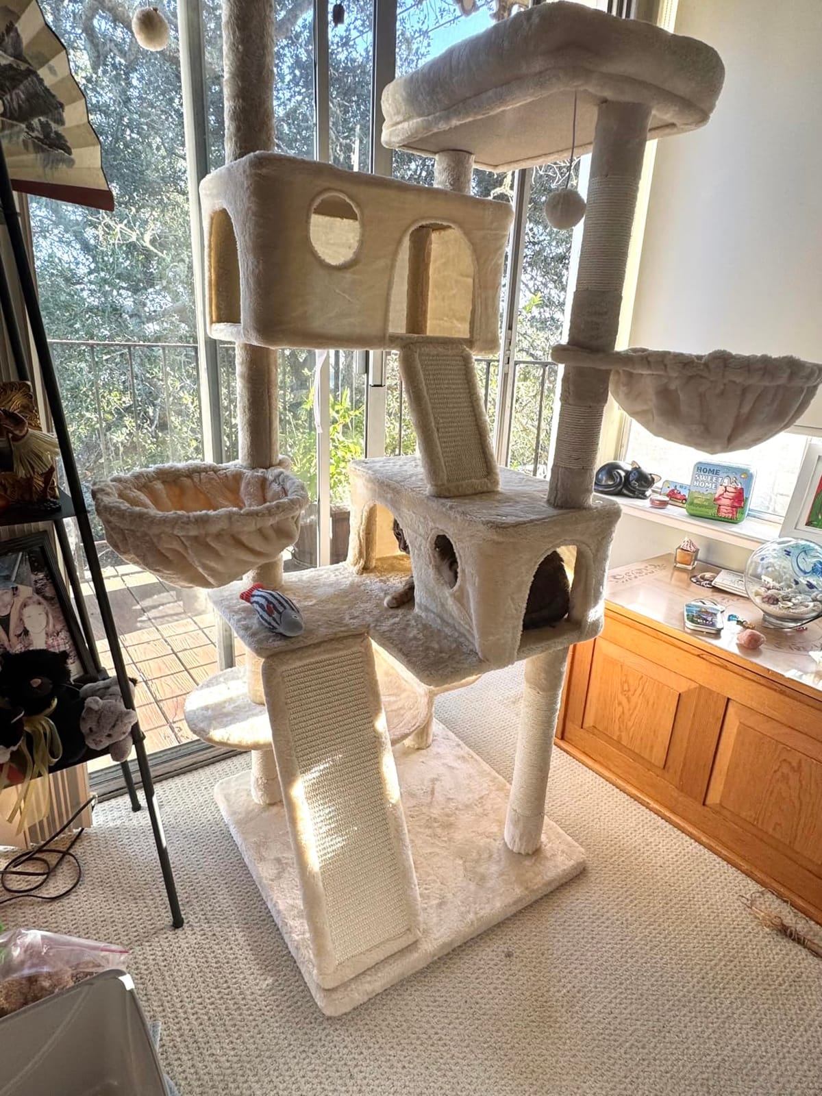 SHA CERLIN 65in Larger Cat Tree Tower Condo for Indoor Kitties/Multi-Level Furniture Activity Center with Wide Base/Cozy Plush Cat Perches/Baskets/Sisal Scratching Posts and Hammock/Beige customer photo 2