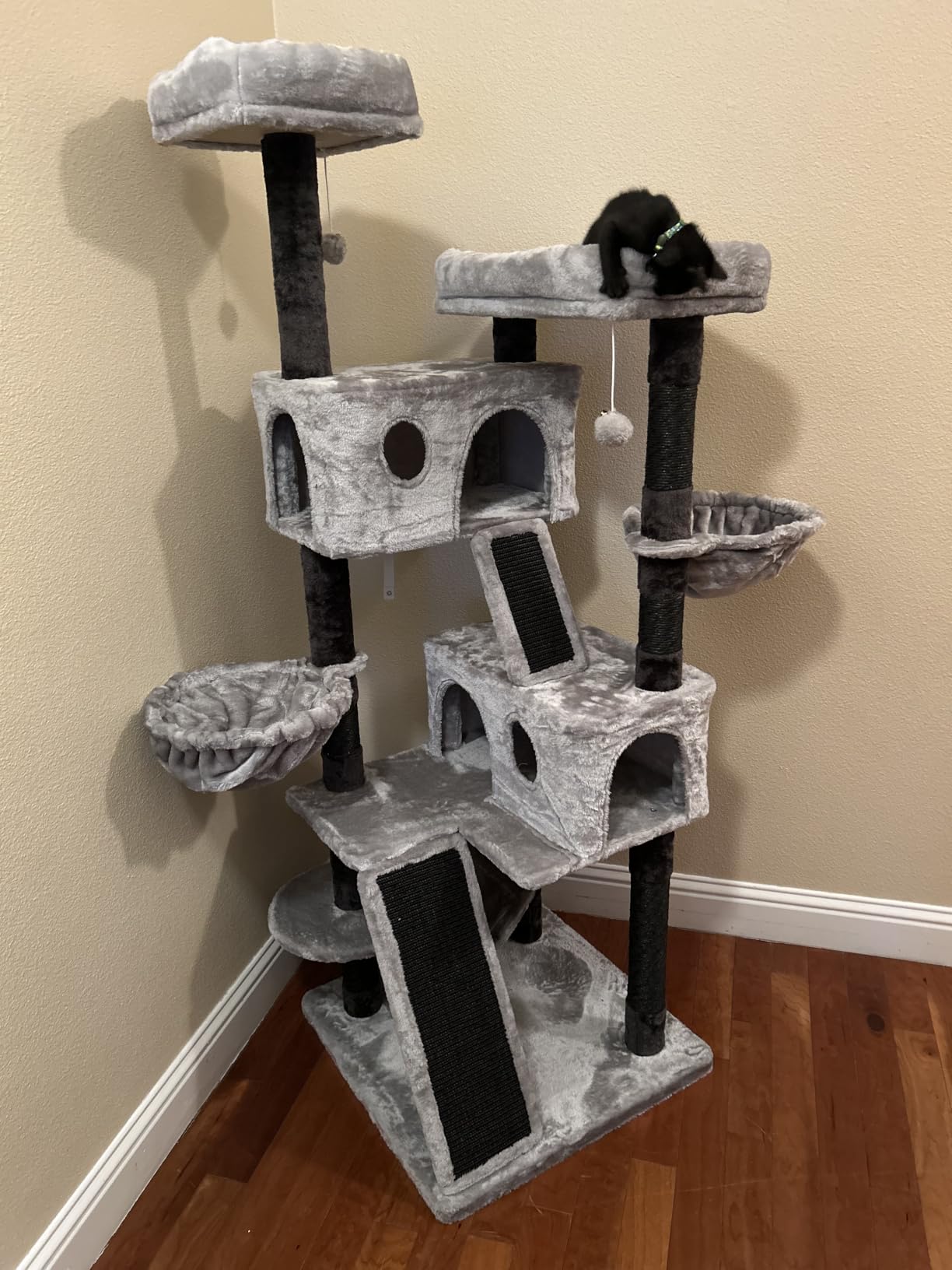 SHA CERLIN 65in Larger Cat Tree Tower Condo for Indoor Kitties/Multi-Level Furniture Activity Center with Wide Base/Cozy Plush Cat Perches/Baskets/Sisal Scratching Posts and Hammock/Grey customer photo 1