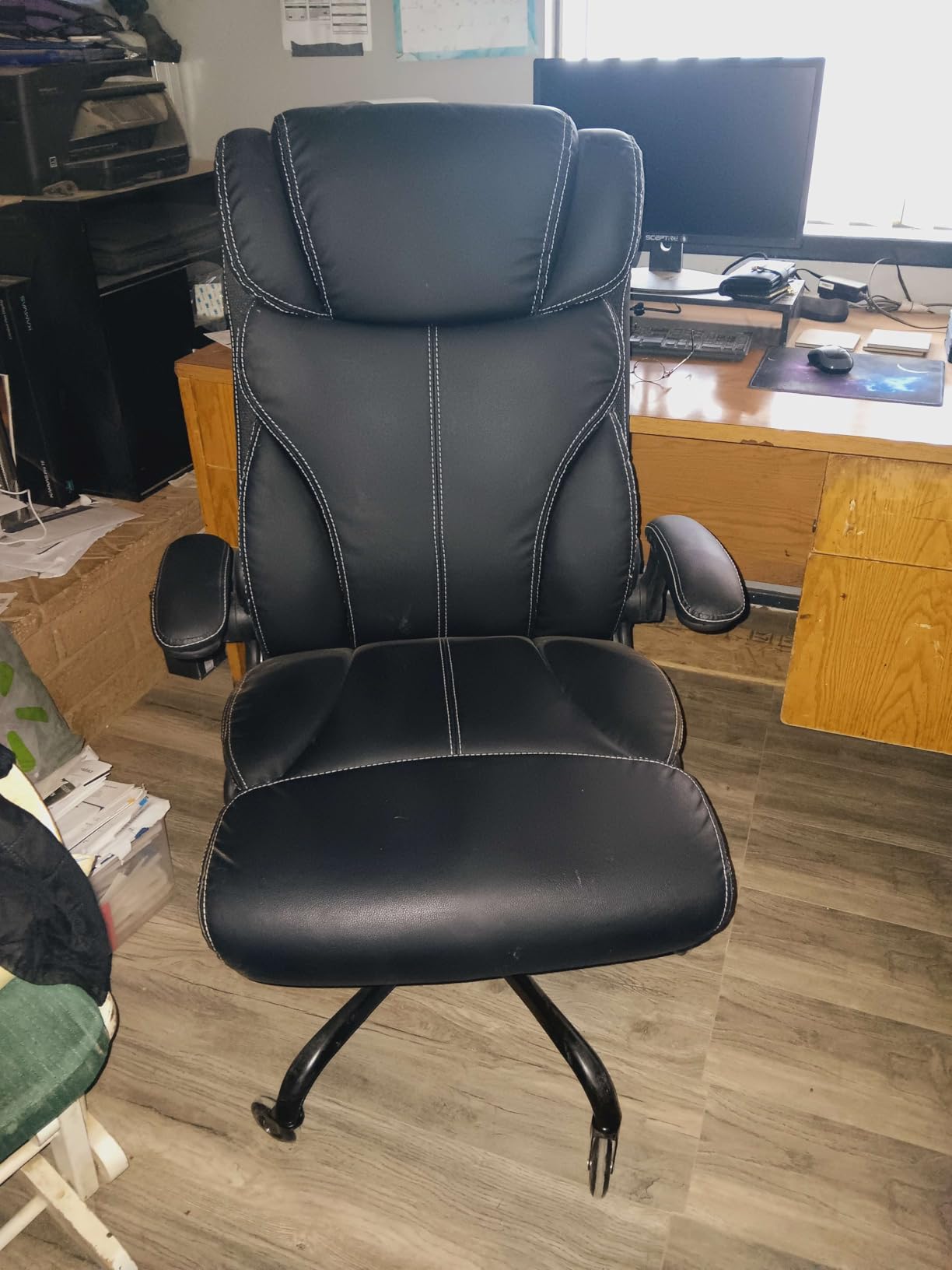 HeroSet Office Chair, Ergonomic Big and Tall Computer Desk Chairs, Executive Breathable Leather Chair with Adjustable Flip-up Armrests, Lumbar Support Swivel PC Chair with Rocking Function,Matte Black customer photo 1