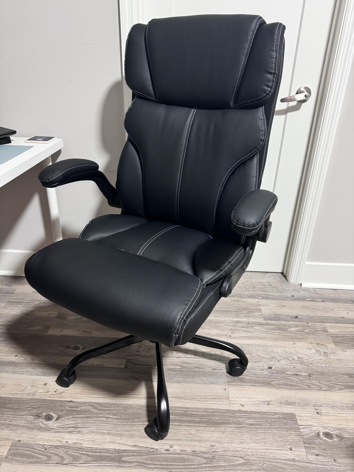 HeroSet Office Chair, Ergonomic Big and Tall Computer Desk Chairs, Executive Breathable Leather Chair with Adjustable Flip-up Armrests, Lumbar Support Swivel PC Chair with Rocking Function,Matte Black customer photo 2