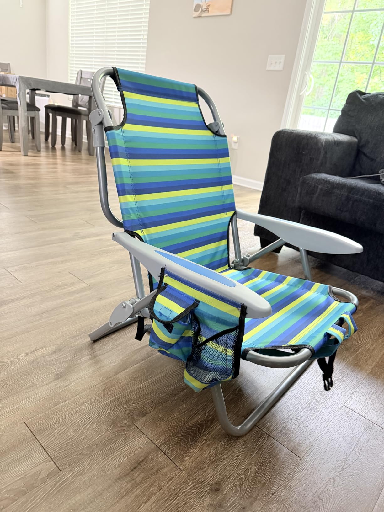 2 Pack Lightweight Portable Camping Beach Chair for Adults, Outdoor Lay Flat Folding Beach Chairs with 5 Positions, Backpack Beach Chair with Towel Bar, Zipper Pouch, Cup Holder, Ocean Striped customer photo 2