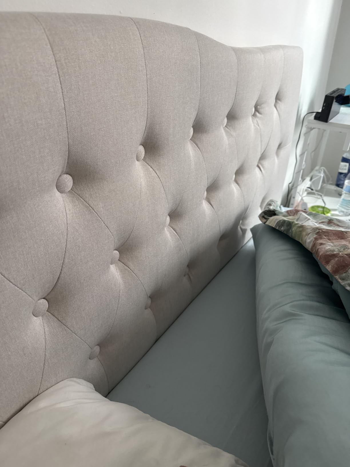 Tufted Headboard Queen Size, Solid Wood Adjustable Height Head Board, Gray customer photo 1