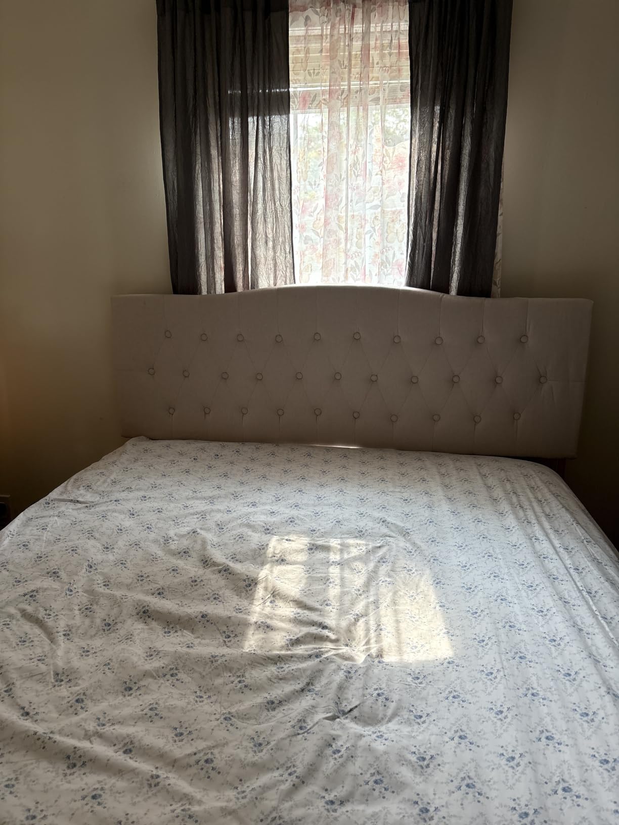 Tufted Headboard Queen Size, Solid Wood Adjustable Height Head Board, Gray customer photo 2