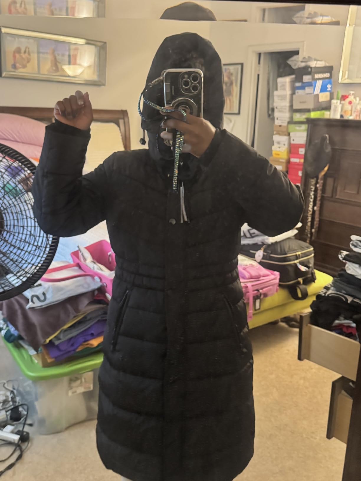 IKAZZ Women's Winter Coats, Thickened Warm Insulated Vegan Down Long Parka Jacket with Hood customer photo 2